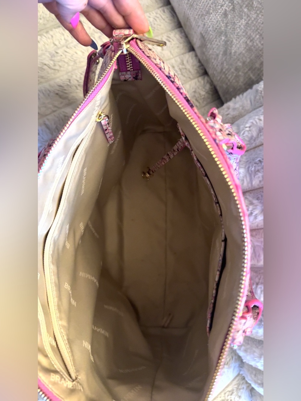 Brahmin Pink Cobra Python Leather Melbourne Tote Bag w/Matching Wallet. - Picture 5 of 8